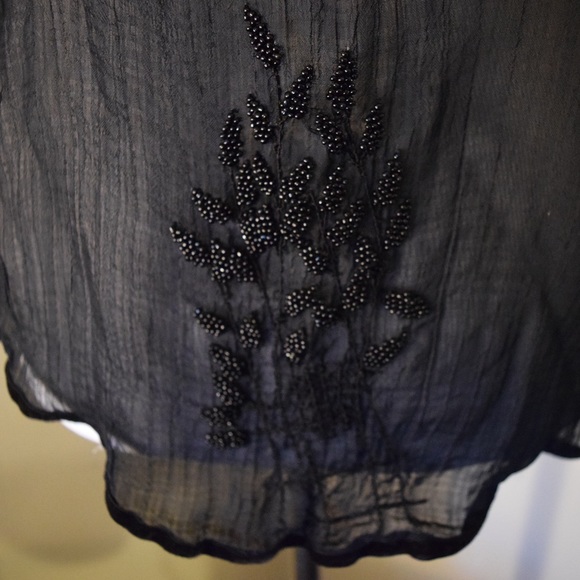 BRUUNS BAZAAR sheer black beaded blouse S/M - Picture 6 of 7